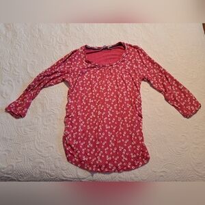 Boden women's size 14 3/4 sleeve pink with white circles shirt VGUC